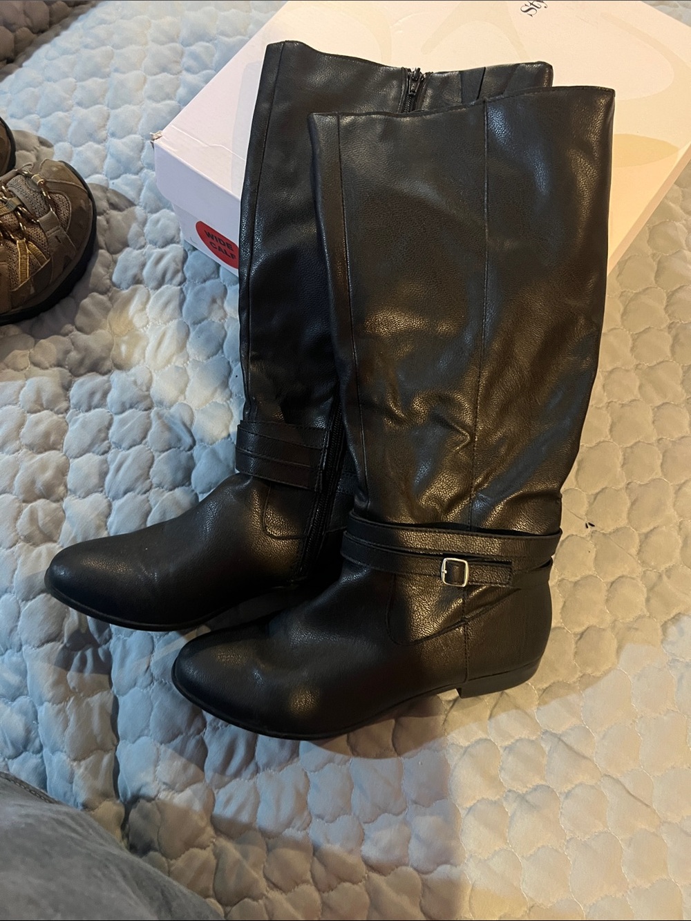 Style & Co. Black Mid-Calf Buckle Detail Riding Boots